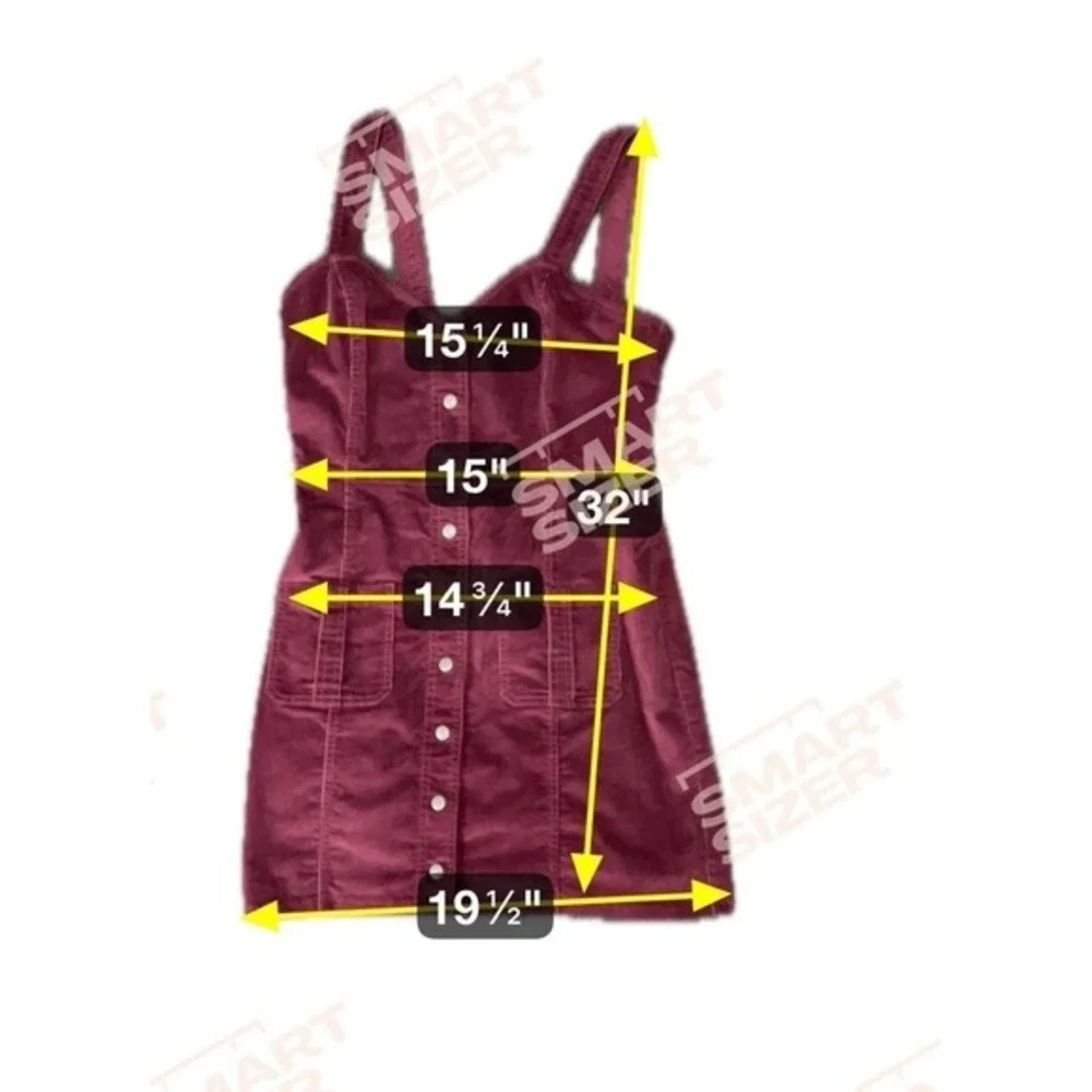 EXPRESS Women Medium Corduroy Button Front Pinafore Burgundy Dress ‎ Retro 70s - Picture 6 of 7
